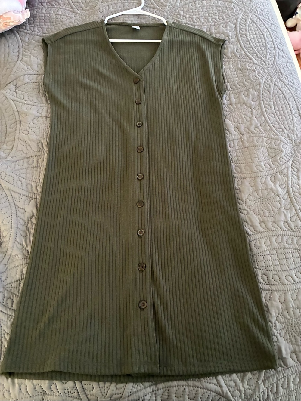 Old Navy Olive Green Ribbed Button-Front Midi Dress
